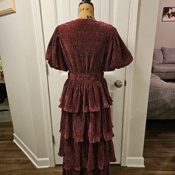 Anthropologie/Entro Metallic Thread Tiered Ruffle Maxi Dress Size M - Picture 10 of 16